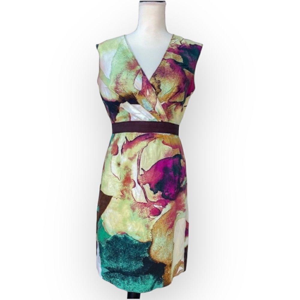 Nue by Shani Watercolor Floral Sheath Dress Built in Shapewear size 6